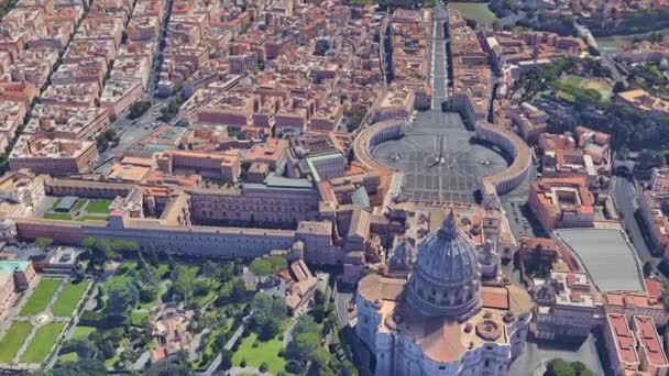Γειτονιά του Αγίου Πίτερς εκκλησία στο Βατικανό από ένα ύψος της πτήσης σε 3D — Αρχείο Βίντεο