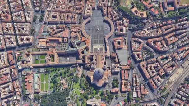 Buurt van St. Peters Kerk in Vaticaan van een hoogte van de vlucht in 3D — Stockvideo