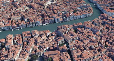 Quadrocopter, Grand Canal, 2019 3D olarak yükseklikten Venedik Italya
