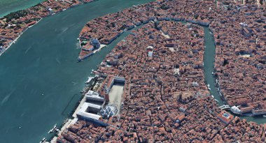 Quadrocopter, Grand Canal, 2019 3D olarak yükseklikten Venedik Italya