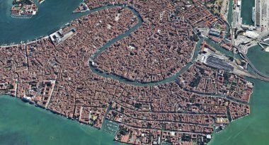 Quadrocopter, Grand Canal, 2019 3D olarak yükseklikten Venedik Italya