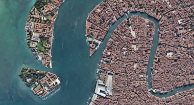 Quadrocopter, Grand Canal, 2019 3D olarak yükseklikten Venedik Italya