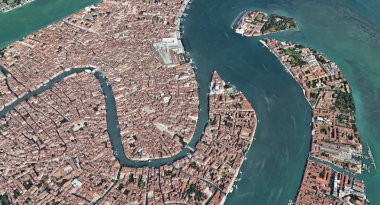 Quadrocopter, Grand Canal, 2019 3D olarak yükseklikten Venedik Italya