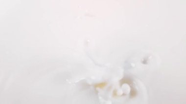 Çilekler narin kremanın içine düşer. yavaş çekim
