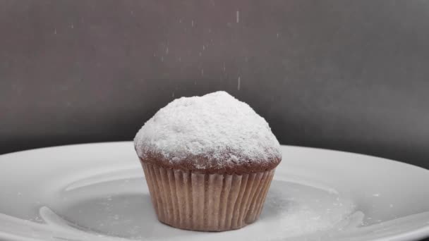 Torta profumata cosparsa di zucchero a velo. rallentatore — Video Stock