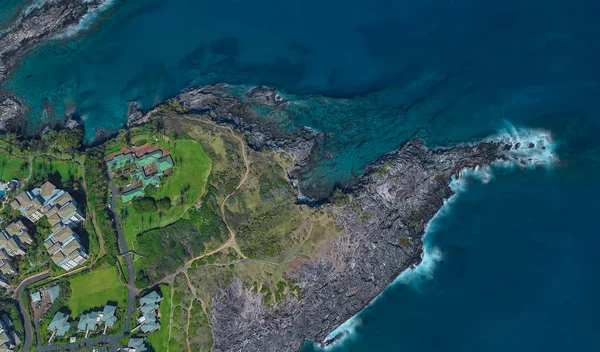 Kust van Lahaina Hawaii USA, bird's Eye View in 3D — Stockfoto