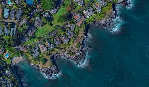 Kust van Lahaina Hawaii USA, bird's Eye View in 3D — Stockfoto
