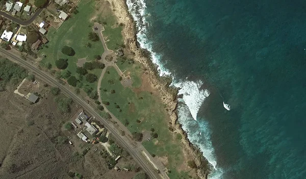 De Stille Oceaan, Honolulu Hawaï Verenigde Staten met de hoogte van de drone — Stockfoto