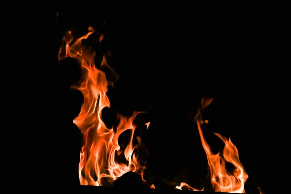 Fire flames on black background — Stock Photo, Image