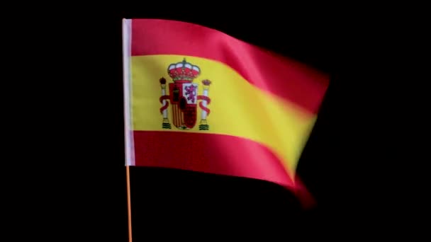 Bandera Nacional España Ondea Viento Sobre Fondo Negro — Vídeo de stock