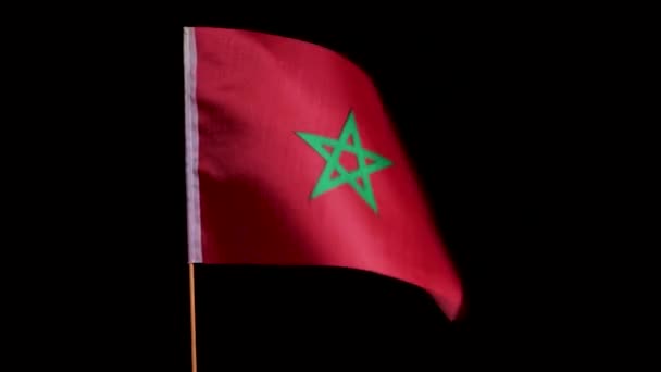 Drapeau National Maroc Sur Poteau Bois Flotte Dans Vent Sur — Video