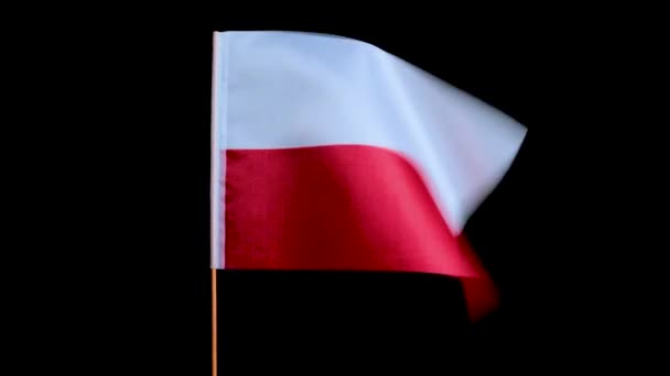 A bandeira nacional da Polônia está voando ao vento sobre um fundo preto — Vídeo de Stock