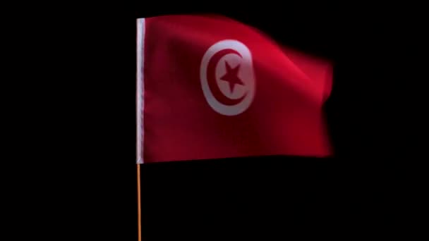 Den nationella flaggan i Tunisien flyger i vinden på en svart bakgrund — Stockvideo