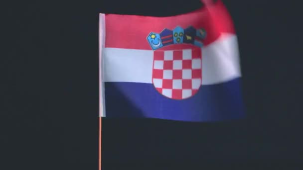 Державний прапор Хорватії летить вітром на чорному тлі. — стокове відео