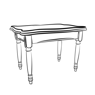 Gri çizgi piknik masası, masa simgesinin her iki tarafında da beyaz arka planda izole sıralar var. Vektör İllüstrasyonu