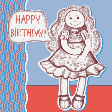 Robot resim tarzındaki tatlı kız sana mutlu yıllar diliyor. vektör