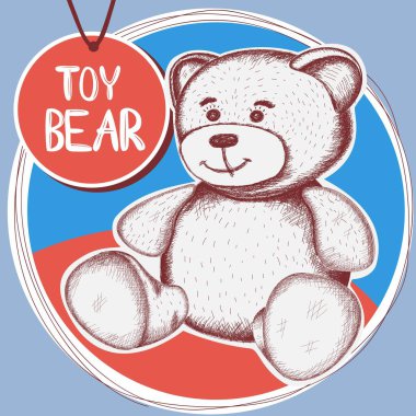 Yuvarlak etiketli sevimli oyuncak ayı. Felç. El çizimi. vektör