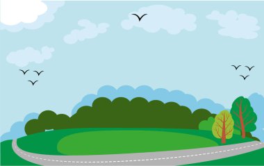 Çizgi film boş bir manzara tepe ve yol ile. vektör arkaplanı düz çocuk stili