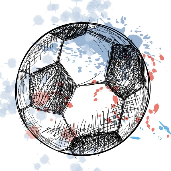 Fußball im Stil des Sketches. Thema Schule, Ausbildung. Auf einem Hintergrund mit Flecken und Farbspritzern. Der Entwurf für die Schule der Bildung. Vektorillustration — Stockvektor