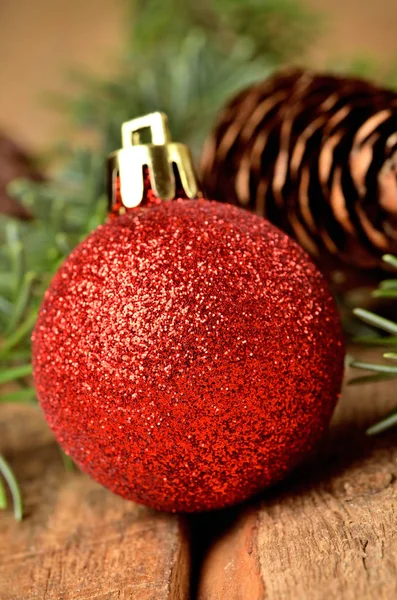 Christmas balls on a tree, needle and cone — Stock Photo, Image