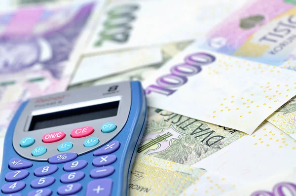 Close-up of calculator on czech crowns CZK - financial background — Stock Photo, Image