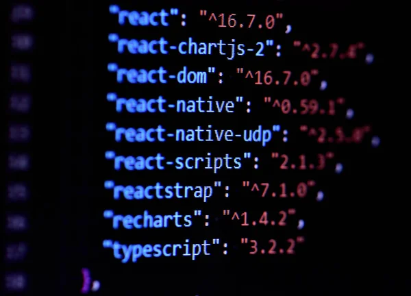 Detailní záběr konfigurace webpack React, zdrojový kód programování Javascriptu — Stock fotografie