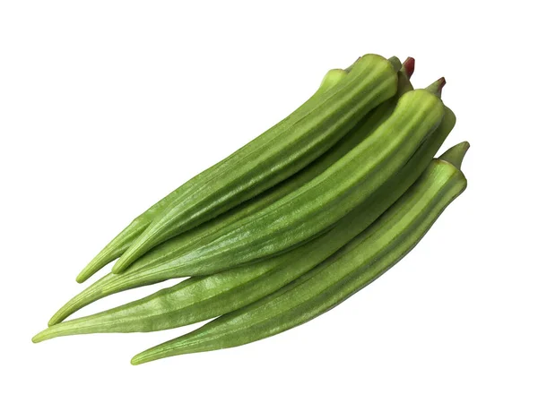 Färsk Grön Okra Isolerad Vit Bakgrund Klippning Path — Stockfoto