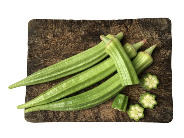 Okra Verde Fresco Aislado Sobre Fondo Blanco Camino Recorte —  Fotos de Stock