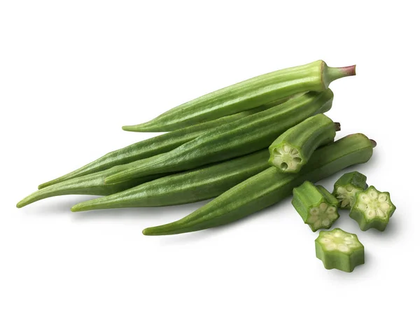 Okra Verde Fresco Aislado Sobre Fondo Blanco Camino Recorte —  Fotos de Stock