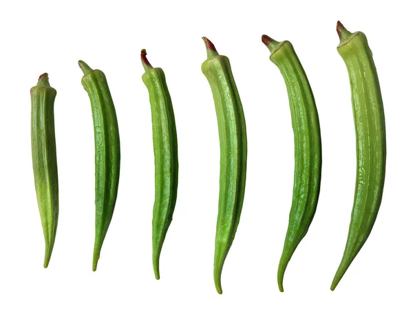 Okra Vert Frais Isolé Sur Fond Blanc Sentier Coupe — Photo