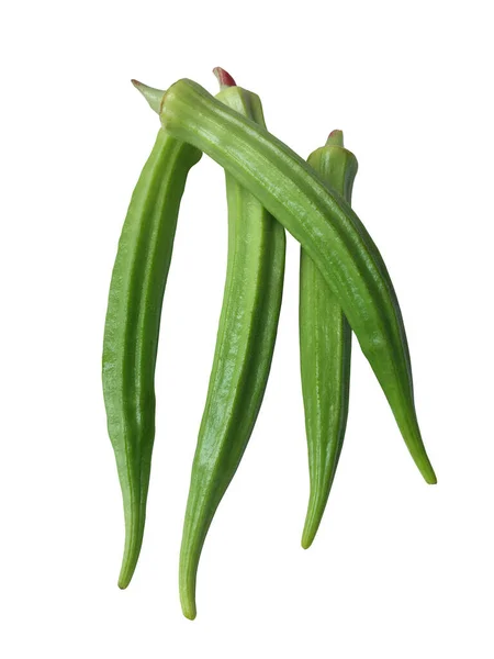 Okra Vert Frais Isolé Sur Fond Blanc Sentier Coupe — Photo