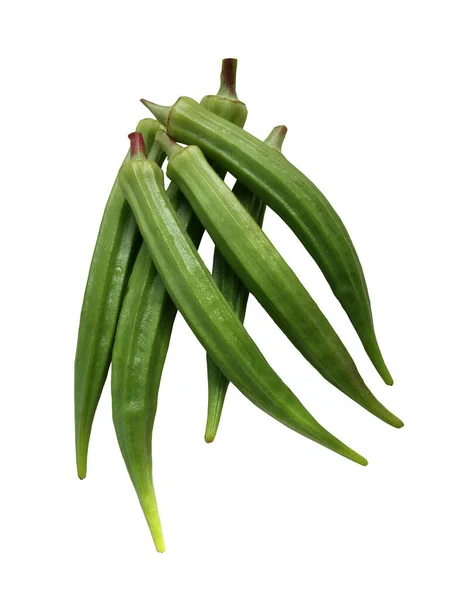 Okra Vert Frais Isolé Sur Fond Blanc Sentier Coupe — Photo