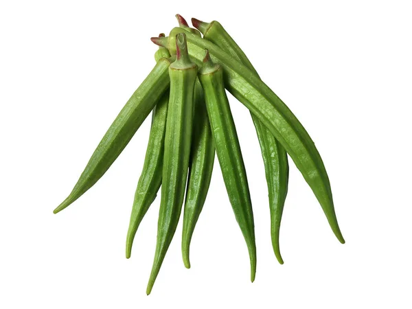 Okra Verde Fresco Aislado Sobre Fondo Blanco Camino Recorte —  Fotos de Stock