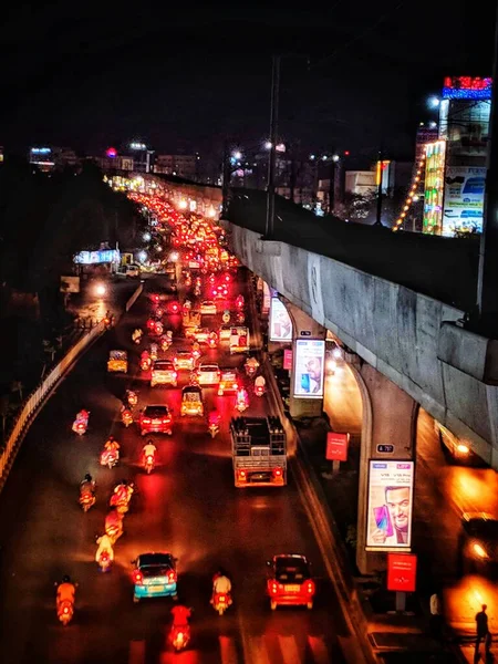 Widok Nocny Stacji Metra Mieście Hyderabad — Zdjęcie stockowe