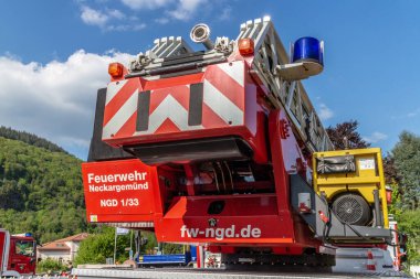 Neckargemuend, Almanya - 1 Mayıs 2019: Gönüllü itfaiye Neckargemuend, Almanya