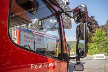 Neckargemuend, Almanya - 1 Mayıs 2019: Gönüllü itfaiye Neckargemuend, Almanya