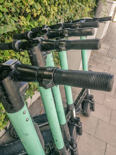 stock image Heidelberg, Germany - September 1, 2020: Electric scooters of the company Tier waiting to be rented. Popular transportation system to use with a Smartphone app.