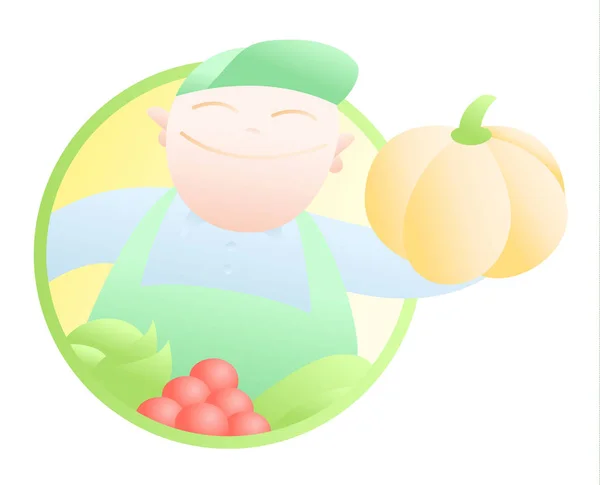 Verkäufer von Gemüse Vektor Cartoon in Pastellfarben — Stockvektor