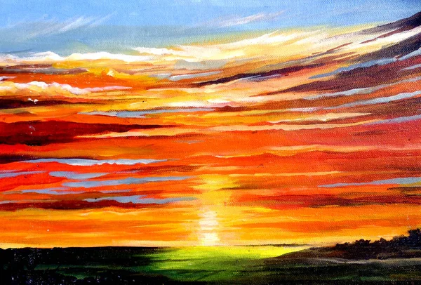 Sunset Akryl Duk Målning — Stockfoto