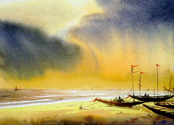 Fishing Boats - Watercolor painting on paper