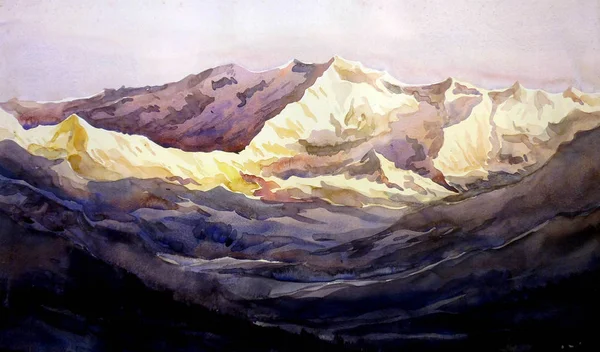 Schoonheid Van Pieken Van Himalaya Waterverf Papier Schilderij — Stockfoto