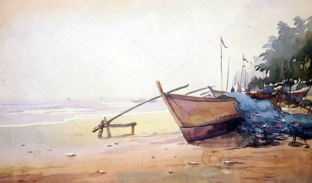 Fishing Boats - Watercolor painting on paper