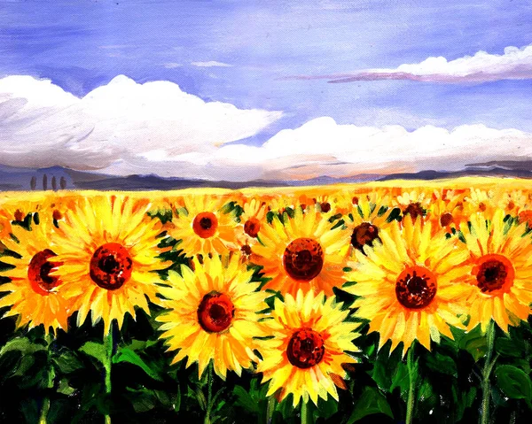 Sunflowers Acrylic Canvas Painting — Stock Photo, Image