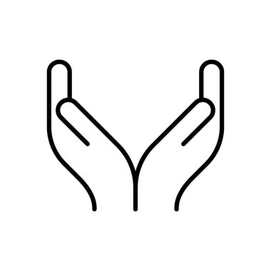 Dua et. İslam 'da dua okurken el hareketinin doğrusal simgesi. Müslüman dini işaretinin siyah çizimi, amblem yalvarması. İzole edilmiş vektör piktogramını ekle, beyaz arkaplan