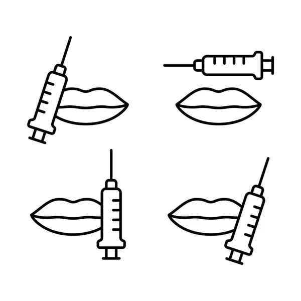 Lip Shape Correction Icon Set Botox Hyaluronic Acid Injection Linear — Stock Vector