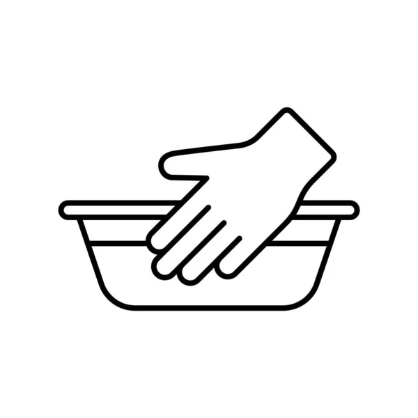Ícone Lavagem Mão Roupa Delicada Emblema Linear Mão Lavatório Com — Vetor de Stock