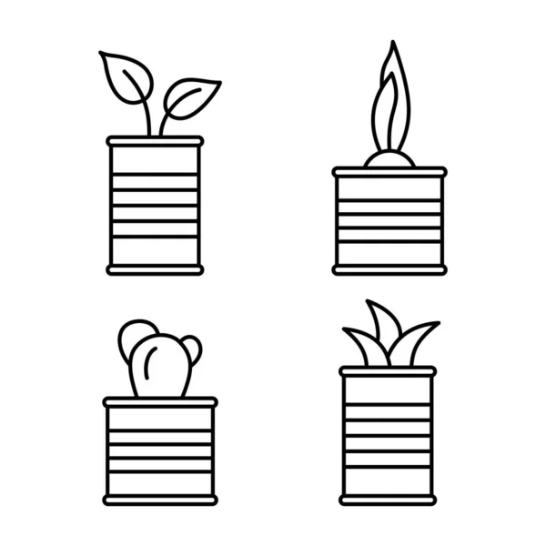 Conjunto Plantas Desenhos Animados Latas Lata Flor Recipiente Cilíndrico Metal —  Vetores de Stock