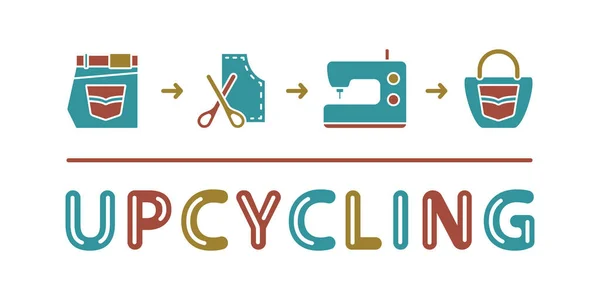 Recycle Spandoek Kleur Upcycling Belettering Met Icoon Silhouet Illustratie Van — Stockvector