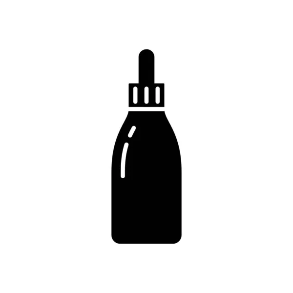 シルエットドロッパーボトル 概要エッセンスアイコン用化粧瓶 オイルキャップ フェイスセラム 化粧品パッケージとバイアルの黒シンプルなイラスト フラット絶縁ベクトルロゴ 白の背景 — ストックベクタ