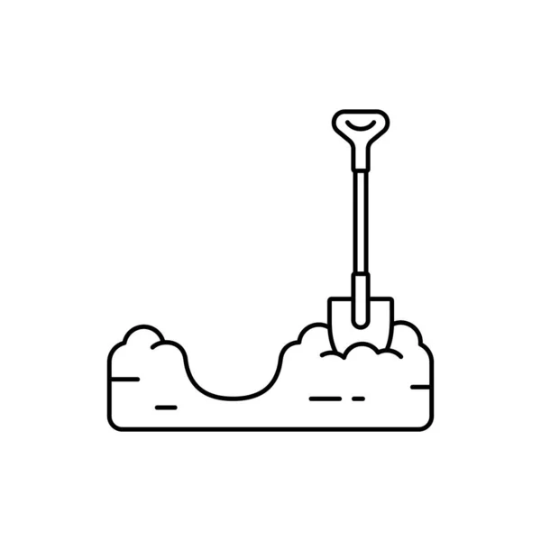 Pit Gegraven Grond Met Schop Bodemvoorbereiding Voor Aanplant Line Art — Stockvector